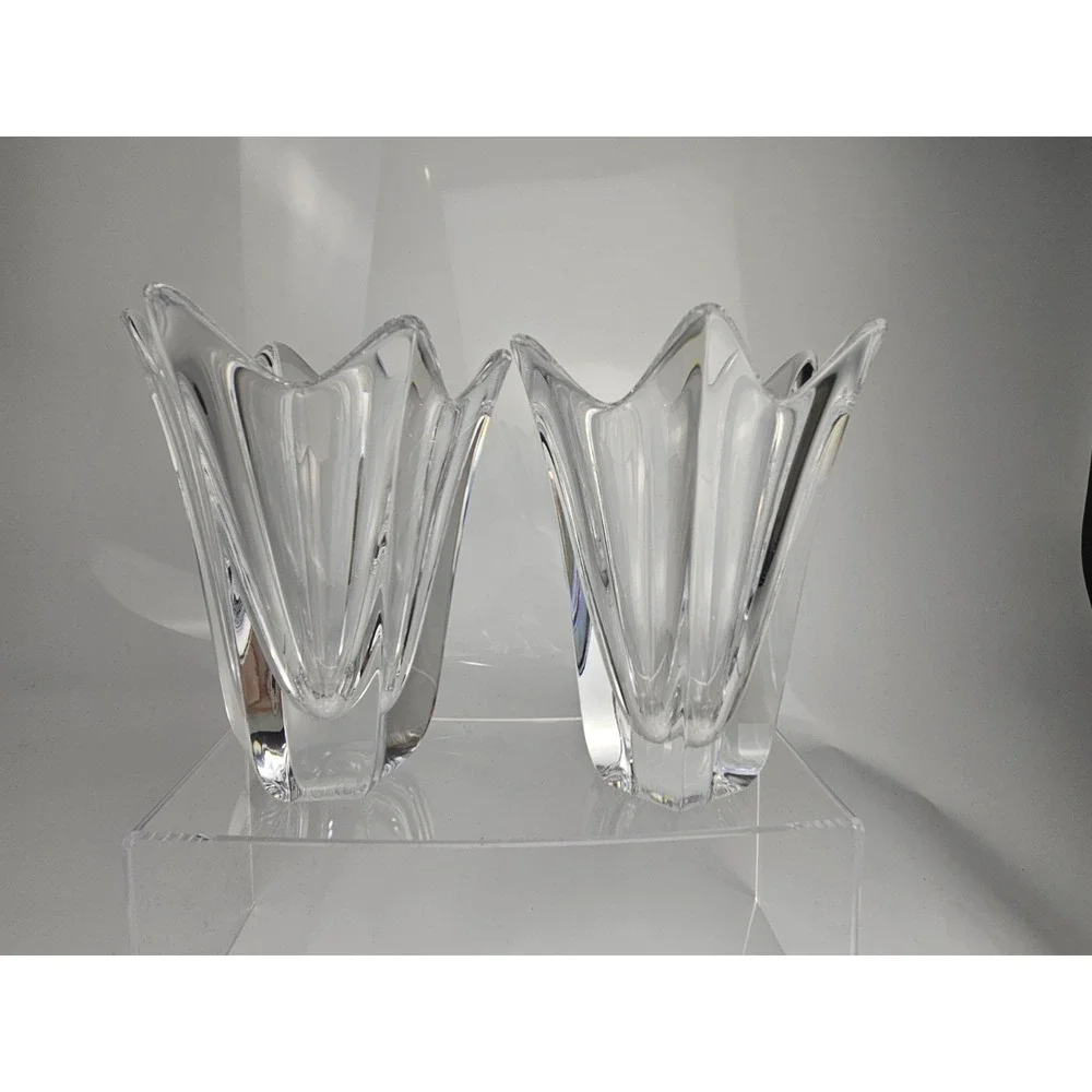 Set Of‎ 2 Orrefors Crystal Belle Tulip Flower Vases 5 7/8 Inch Paneled Lovely